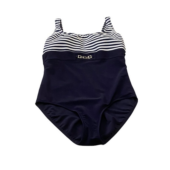 BALTEX‎ Women’s Swimsuit Ribbed Blue with White Stripes Bathing Suit Size 18 - Picture 1 of 7